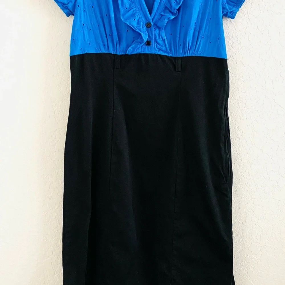Trixxi Y2K Vintage Blue & Black Colorblock Fitted Dress Puff Sleeve Size 9 - Picture 7 of 8